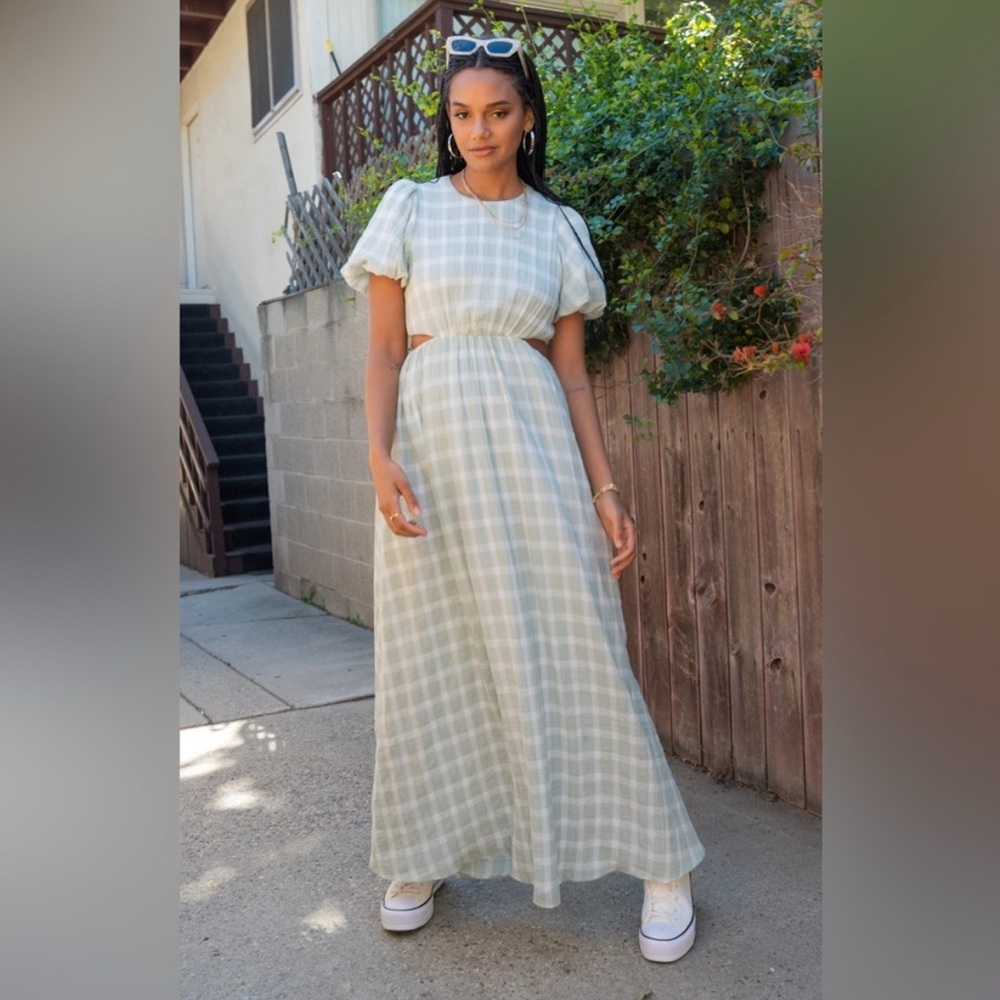 Show Me Your MuMu Green Puff Sleeve Maxi Dress